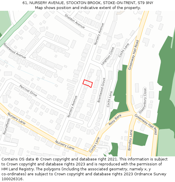 61, NURSERY AVENUE, STOCKTON BROOK, STOKE-ON-TRENT, ST9 9NY: Location map and indicative extent of plot