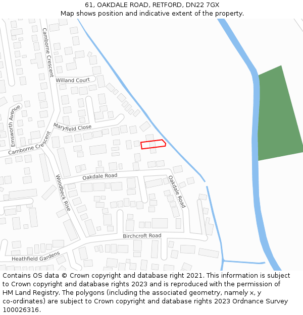 61, OAKDALE ROAD, RETFORD, DN22 7GX: Location map and indicative extent of plot