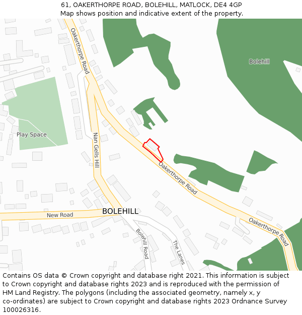 61, OAKERTHORPE ROAD, BOLEHILL, MATLOCK, DE4 4GP: Location map and indicative extent of plot