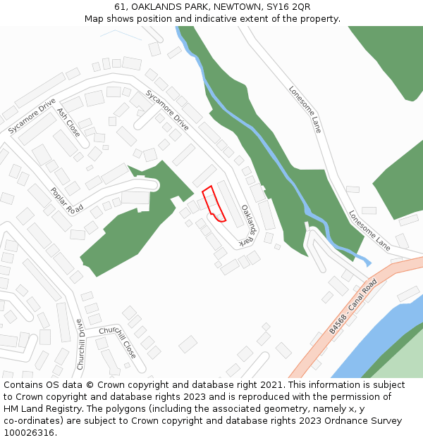 61, OAKLANDS PARK, NEWTOWN, SY16 2QR: Location map and indicative extent of plot