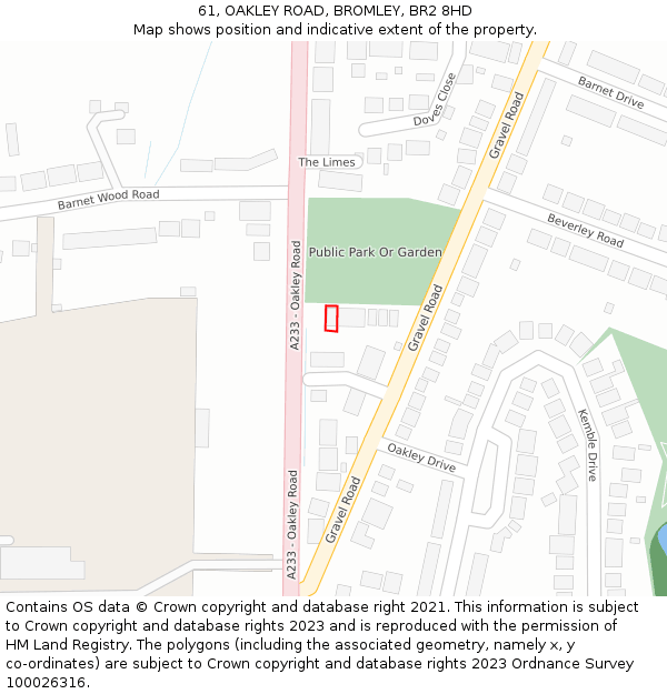 61, OAKLEY ROAD, BROMLEY, BR2 8HD: Location map and indicative extent of plot