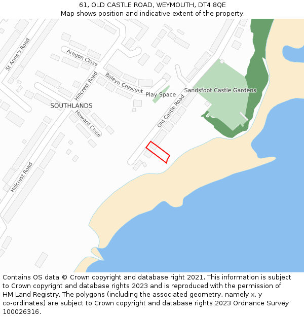 61, OLD CASTLE ROAD, WEYMOUTH, DT4 8QE: Location map and indicative extent of plot