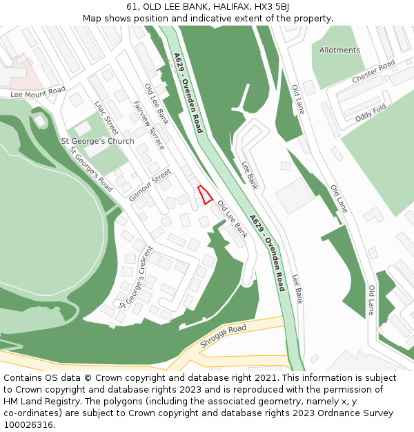 61, OLD LEE BANK, HALIFAX, HX3 5BJ: Location map and indicative extent of plot