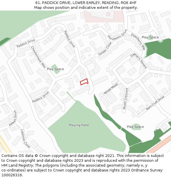 61, PADDICK DRIVE, LOWER EARLEY, READING, RG6 4HF: Location map and indicative extent of plot