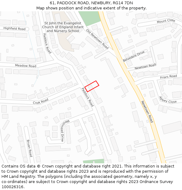 61, PADDOCK ROAD, NEWBURY, RG14 7DN: Location map and indicative extent of plot