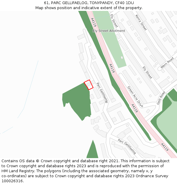 61, PARC GELLIFAELOG, TONYPANDY, CF40 1DU: Location map and indicative extent of plot