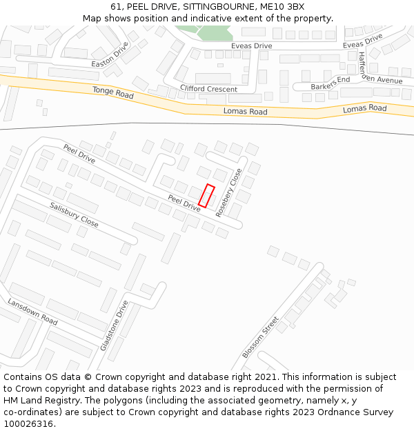 61, PEEL DRIVE, SITTINGBOURNE, ME10 3BX: Location map and indicative extent of plot