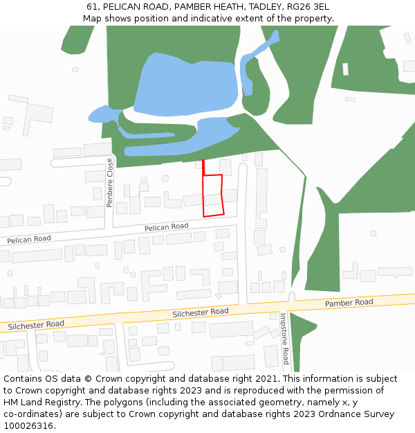 61, PELICAN ROAD, PAMBER HEATH, TADLEY, RG26 3EL: Location map and indicative extent of plot