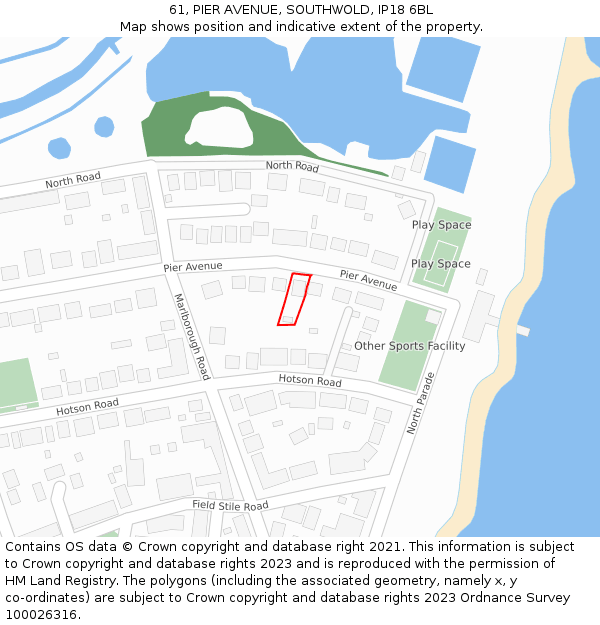 61, PIER AVENUE, SOUTHWOLD, IP18 6BL: Location map and indicative extent of plot