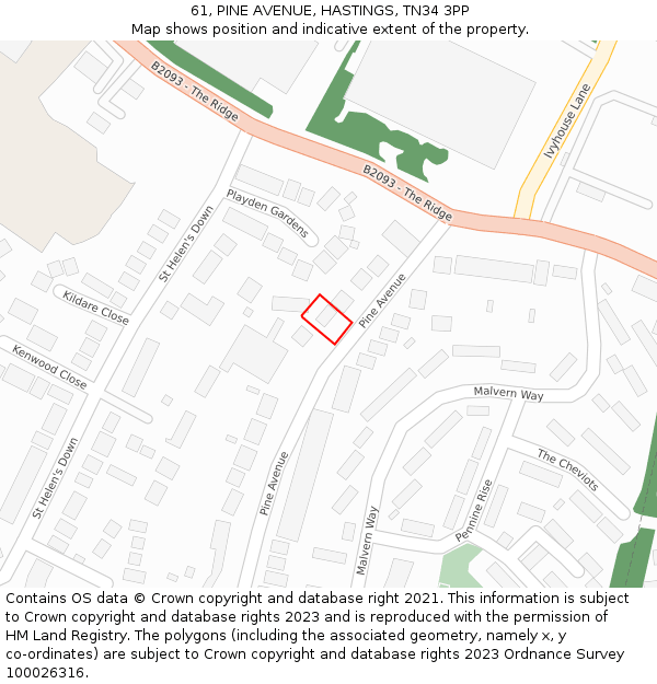 61, PINE AVENUE, HASTINGS, TN34 3PP: Location map and indicative extent of plot