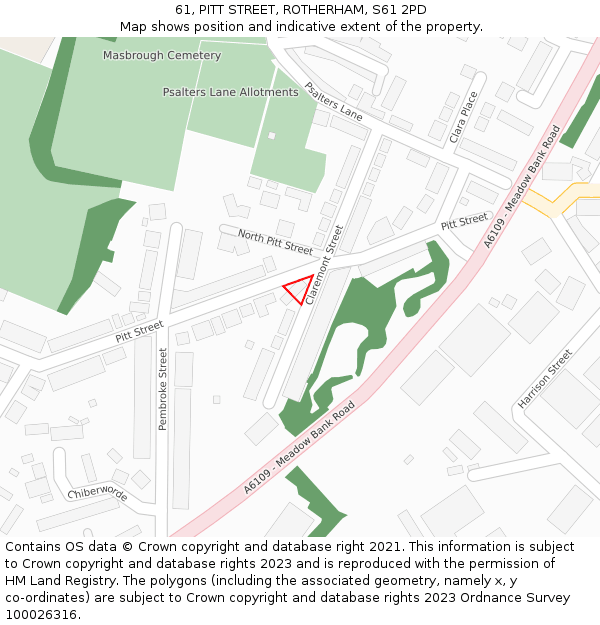 61, PITT STREET, ROTHERHAM, S61 2PD: Location map and indicative extent of plot
