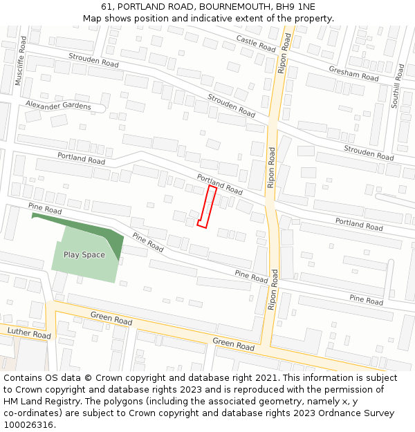 61, PORTLAND ROAD, BOURNEMOUTH, BH9 1NE: Location map and indicative extent of plot