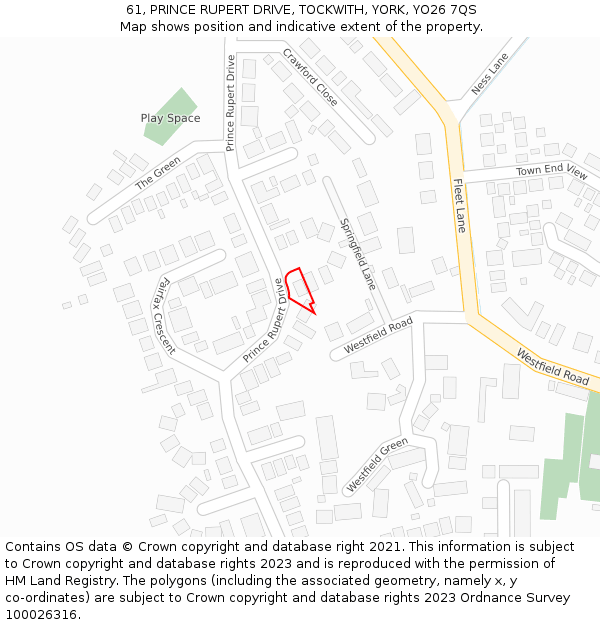 61, PRINCE RUPERT DRIVE, TOCKWITH, YORK, YO26 7QS: Location map and indicative extent of plot