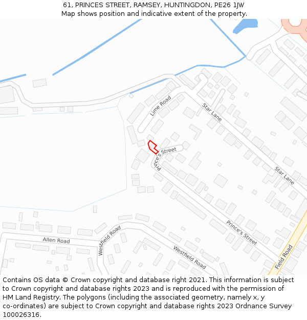 61, PRINCES STREET, RAMSEY, HUNTINGDON, PE26 1JW: Location map and indicative extent of plot