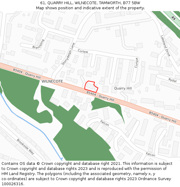 61, QUARRY HILL, WILNECOTE, TAMWORTH, B77 5BW: Location map and indicative extent of plot