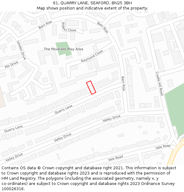 61, QUARRY LANE, SEAFORD, BN25 3BH: Location map and indicative extent of plot