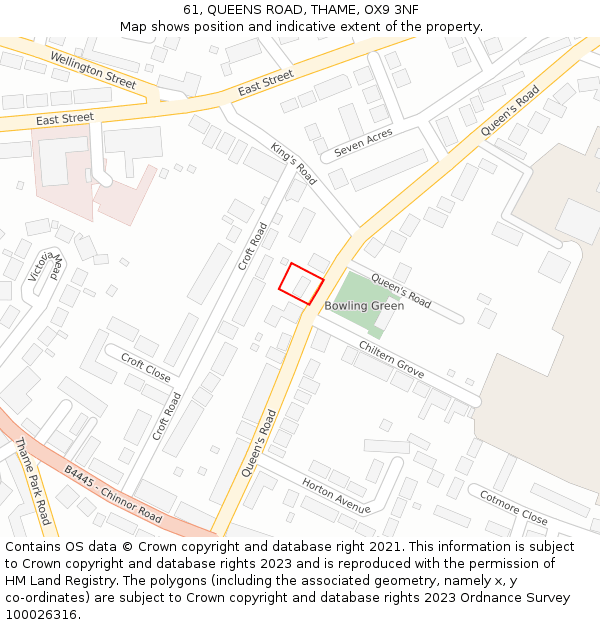 61, QUEENS ROAD, THAME, OX9 3NF: Location map and indicative extent of plot