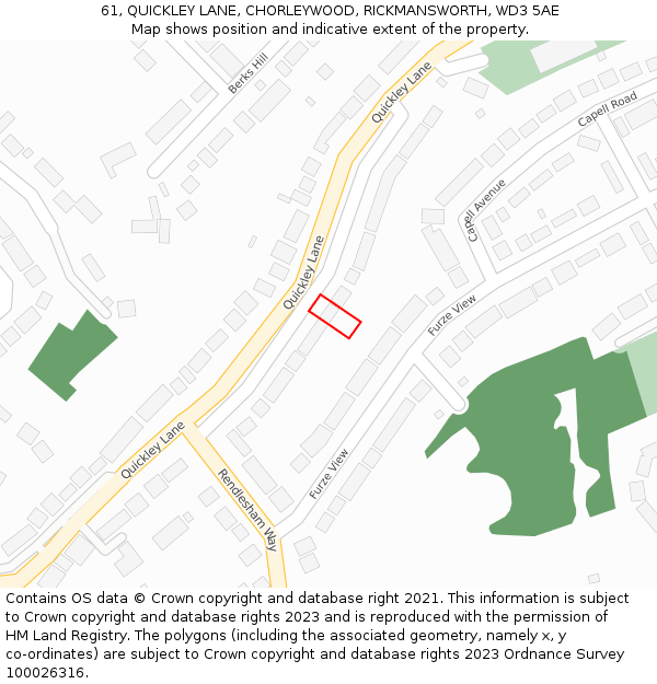 61, QUICKLEY LANE, CHORLEYWOOD, RICKMANSWORTH, WD3 5AE: Location map and indicative extent of plot
