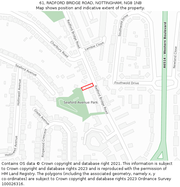 61, RADFORD BRIDGE ROAD, NOTTINGHAM, NG8 1NB: Location map and indicative extent of plot