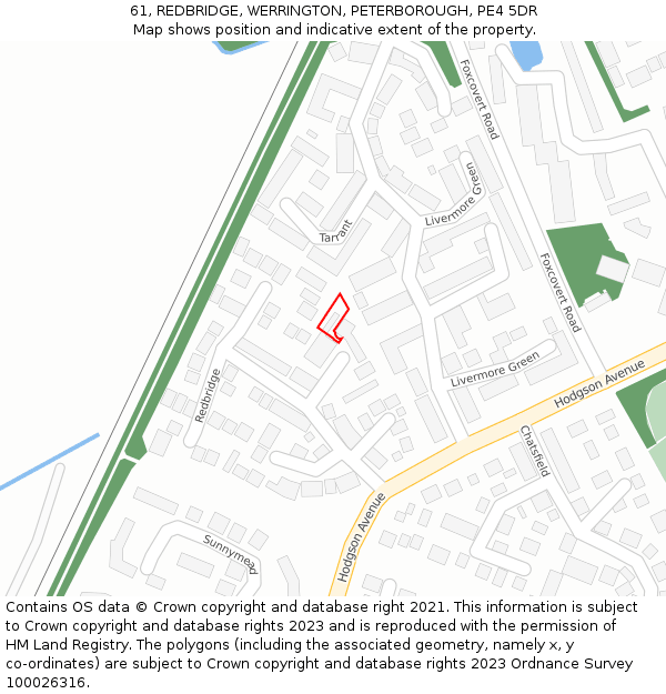 61, REDBRIDGE, WERRINGTON, PETERBOROUGH, PE4 5DR: Location map and indicative extent of plot