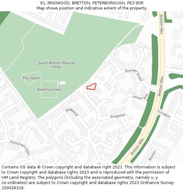 61, RINGWOOD, BRETTON, PETERBOROUGH, PE3 9SR: Location map and indicative extent of plot