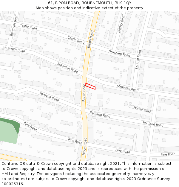 61, RIPON ROAD, BOURNEMOUTH, BH9 1QY: Location map and indicative extent of plot