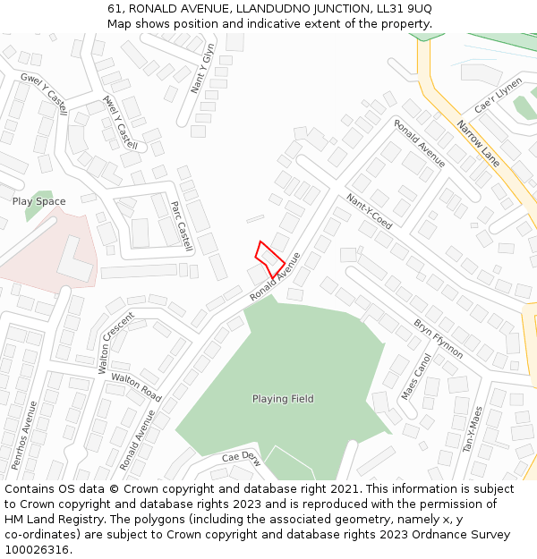 61, RONALD AVENUE, LLANDUDNO JUNCTION, LL31 9UQ: Location map and indicative extent of plot