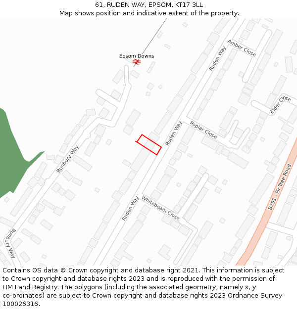 61, RUDEN WAY, EPSOM, KT17 3LL: Location map and indicative extent of plot
