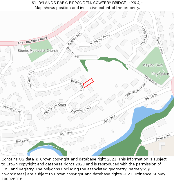 61, RYLANDS PARK, RIPPONDEN, SOWERBY BRIDGE, HX6 4JH: Location map and indicative extent of plot