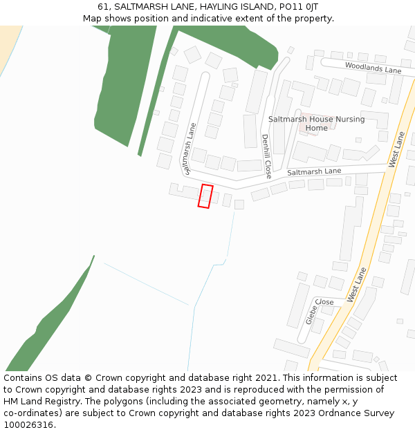 61, SALTMARSH LANE, HAYLING ISLAND, PO11 0JT: Location map and indicative extent of plot