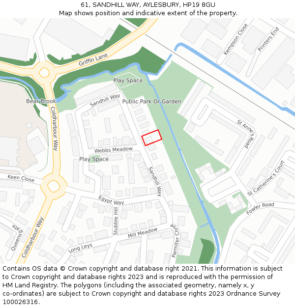 61, SANDHILL WAY, AYLESBURY, HP19 8GU: Location map and indicative extent of plot