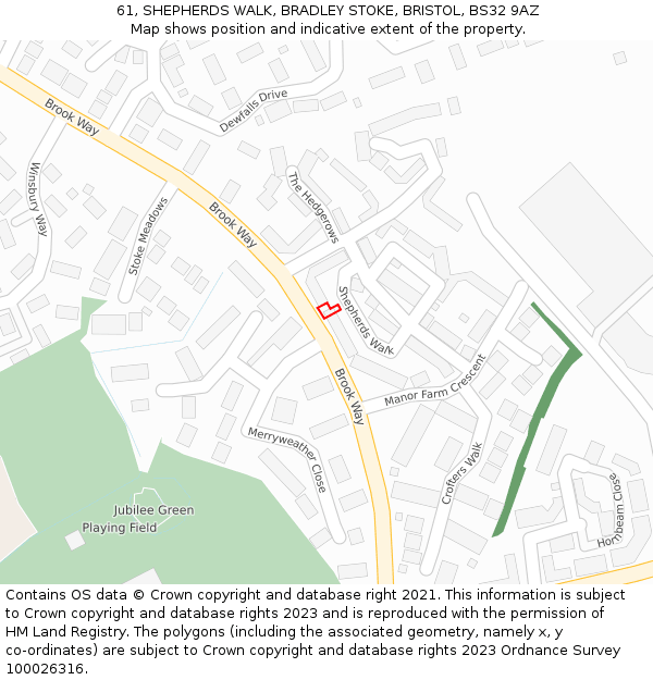 61, SHEPHERDS WALK, BRADLEY STOKE, BRISTOL, BS32 9AZ: Location map and indicative extent of plot