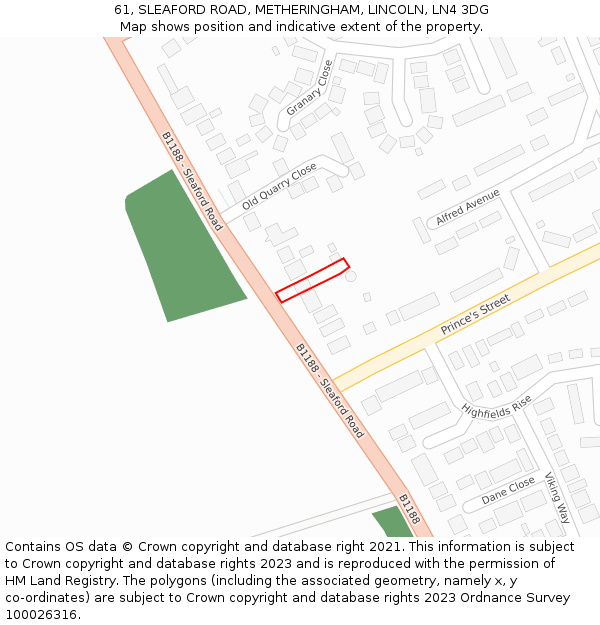61, SLEAFORD ROAD, METHERINGHAM, LINCOLN, LN4 3DG: Location map and indicative extent of plot