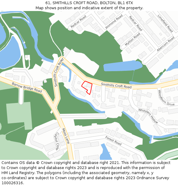 61, SMITHILLS CROFT ROAD, BOLTON, BL1 6TX: Location map and indicative extent of plot