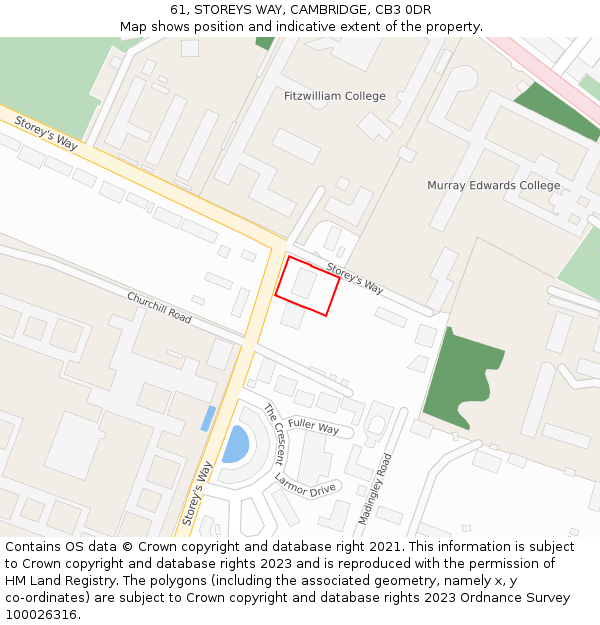 61, STOREYS WAY, CAMBRIDGE, CB3 0DR: Location map and indicative extent of plot