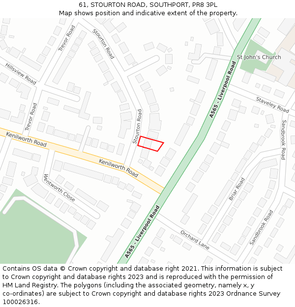 61, STOURTON ROAD, SOUTHPORT, PR8 3PL: Location map and indicative extent of plot