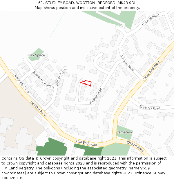 61, STUDLEY ROAD, WOOTTON, BEDFORD, MK43 9DL: Location map and indicative extent of plot