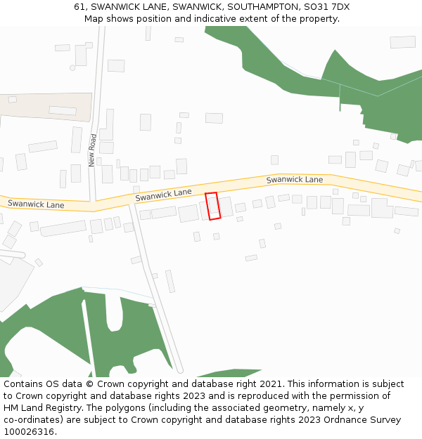 61, SWANWICK LANE, SWANWICK, SOUTHAMPTON, SO31 7DX: Location map and indicative extent of plot