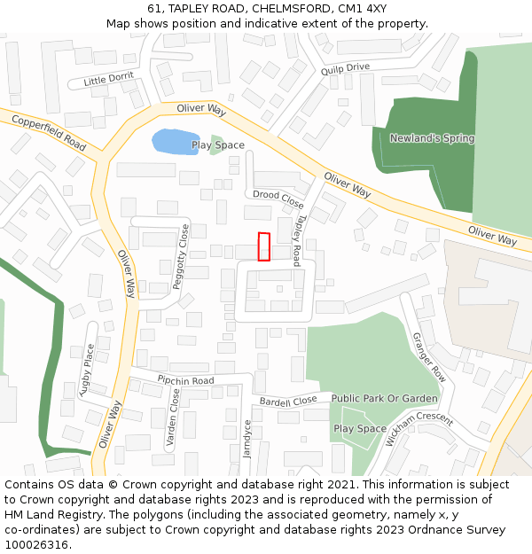 61, TAPLEY ROAD, CHELMSFORD, CM1 4XY: Location map and indicative extent of plot