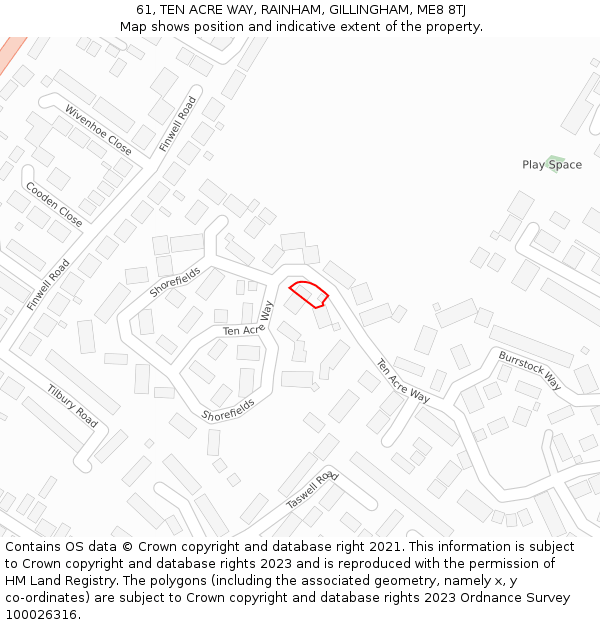 61, TEN ACRE WAY, RAINHAM, GILLINGHAM, ME8 8TJ: Location map and indicative extent of plot