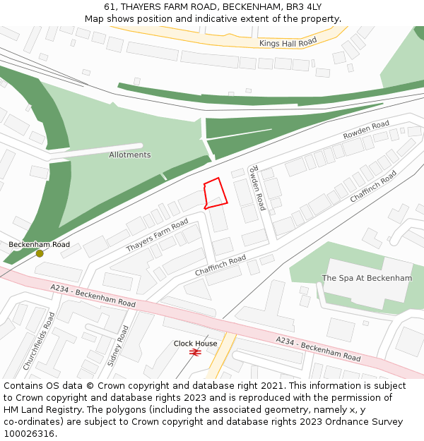 61, THAYERS FARM ROAD, BECKENHAM, BR3 4LY: Location map and indicative extent of plot