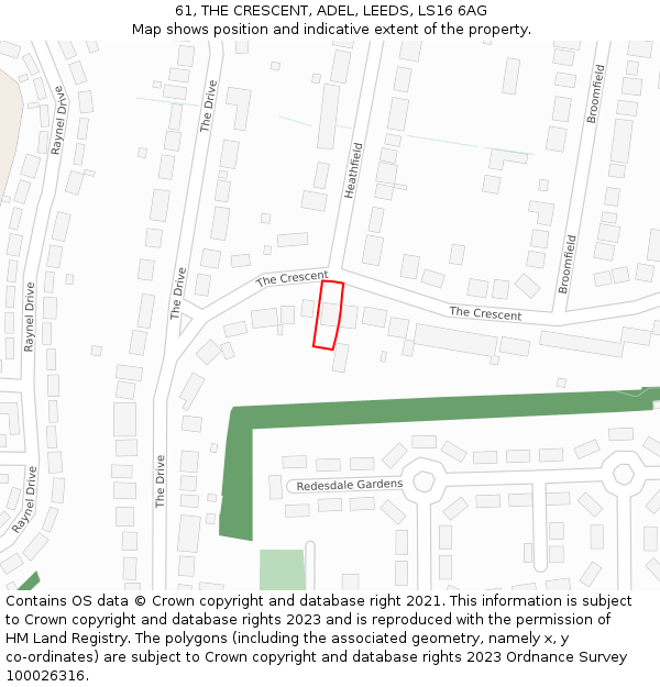 61, THE CRESCENT, ADEL, LEEDS, LS16 6AG: Location map and indicative extent of plot