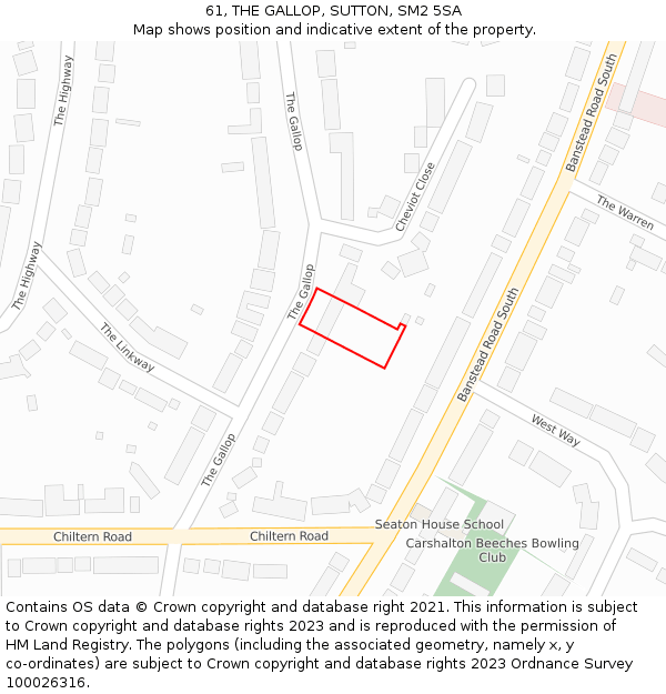 61, THE GALLOP, SUTTON, SM2 5SA: Location map and indicative extent of plot