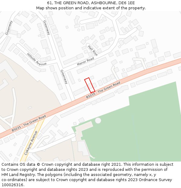 61, THE GREEN ROAD, ASHBOURNE, DE6 1EE: Location map and indicative extent of plot