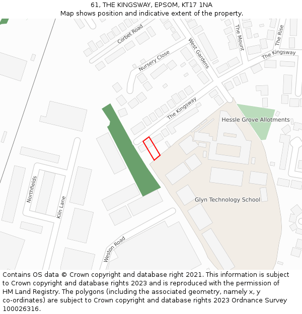 61, THE KINGSWAY, EPSOM, KT17 1NA: Location map and indicative extent of plot