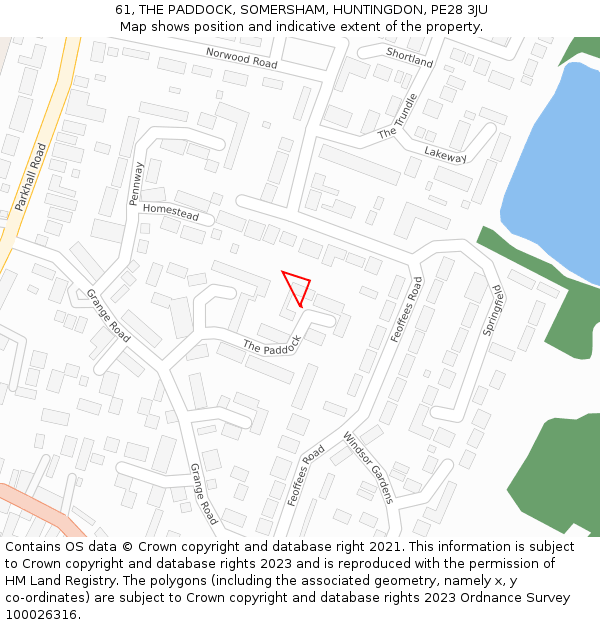 61, THE PADDOCK, SOMERSHAM, HUNTINGDON, PE28 3JU: Location map and indicative extent of plot