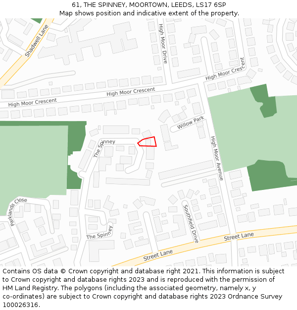 61, THE SPINNEY, MOORTOWN, LEEDS, LS17 6SP: Location map and indicative extent of plot