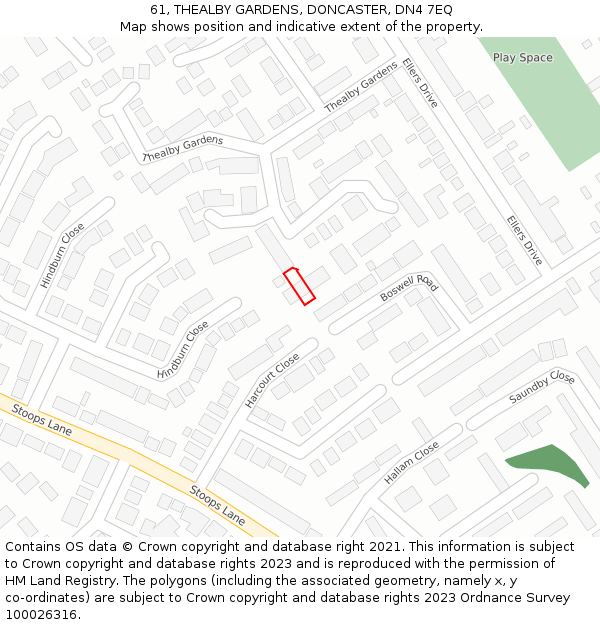 61, THEALBY GARDENS, DONCASTER, DN4 7EQ: Location map and indicative extent of plot