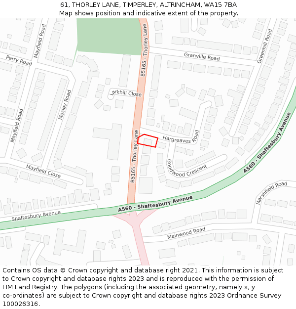 61, THORLEY LANE, TIMPERLEY, ALTRINCHAM, WA15 7BA: Location map and indicative extent of plot