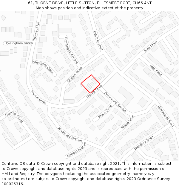 61, THORNE DRIVE, LITTLE SUTTON, ELLESMERE PORT, CH66 4NT: Location map and indicative extent of plot